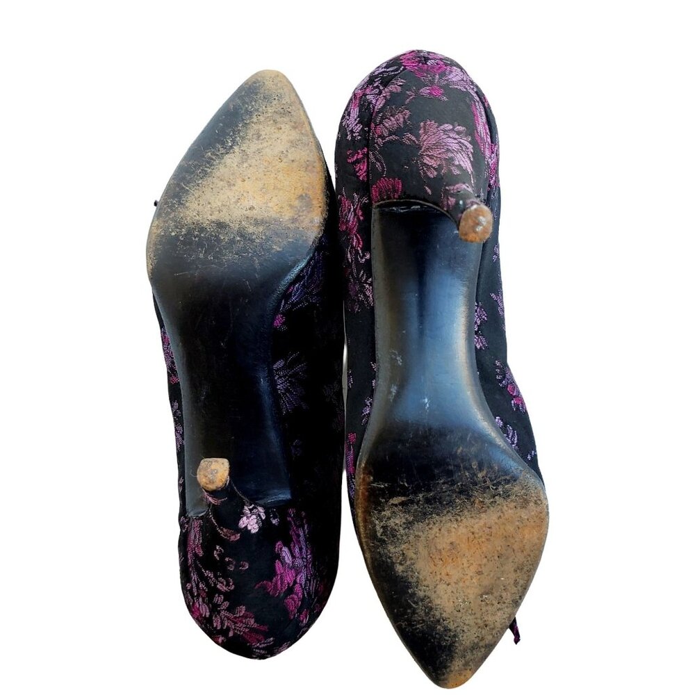 Authentic Pin Up Heels 6N, 1950s Spanish Handmade Silk Brocade Pumps, 6 - 6.5 N - Picture 4 of 11